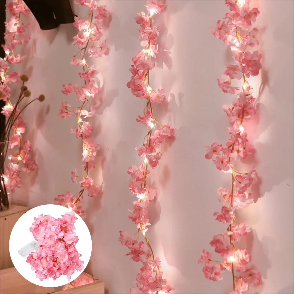 Gardening Tools Pink - 180 センチメートルピンク造花 LED ランプつる造花家の寝室の装飾庭の結婚式の装飾クラフト花輪アクセサリー