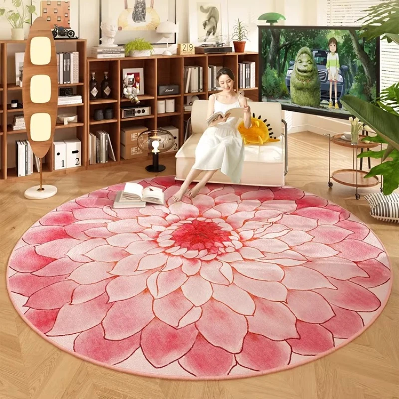 Gardening Tools Pink - ピンクの庭園風ラウンドリビングルームカーペット、汚れ落とし可能なコーヒーテーブル、クロークルームフロアマット、プリンセス風寝室ベッドサイドフロアマット