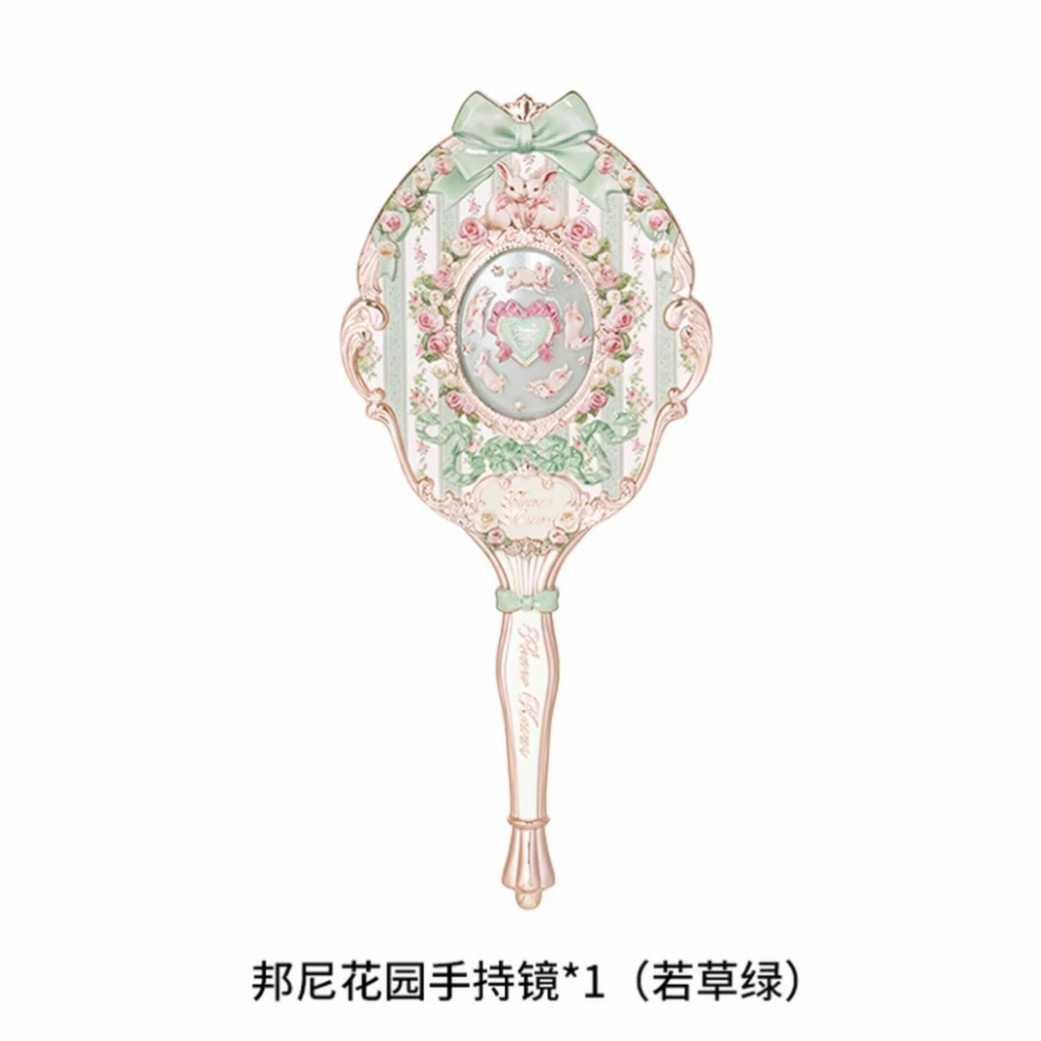 Gardening Tools Pink - 花柄のウサギ柄ガーデンミラー、緑色のハンドミラー、化粧用ミラー、ピンクと緑の可愛らしいギフト