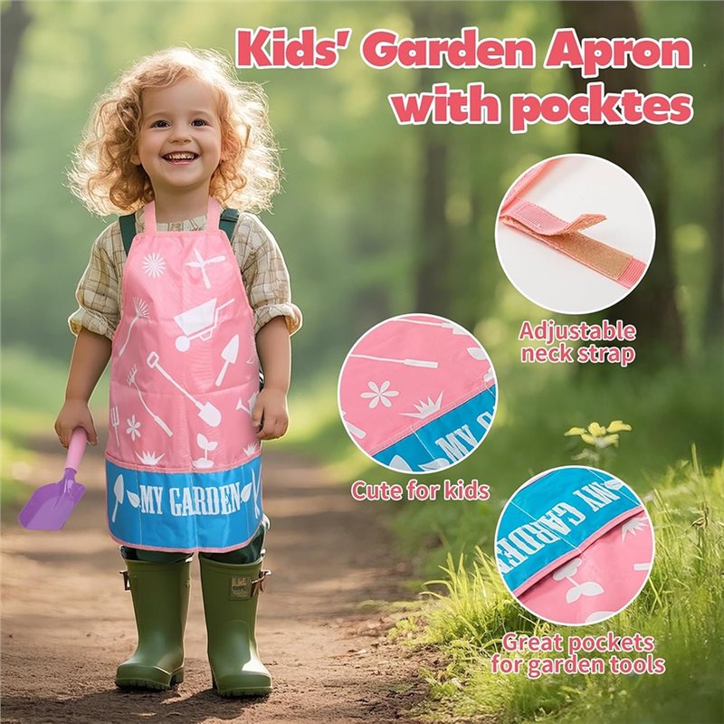 Gardening Tools Pink - 優れた子供用ピンクガーデニングツールセット（金属製熊手、シャベル、移植ナイフ、じょうろ、手袋、トートバッグ、DIYキット付き）屋外用