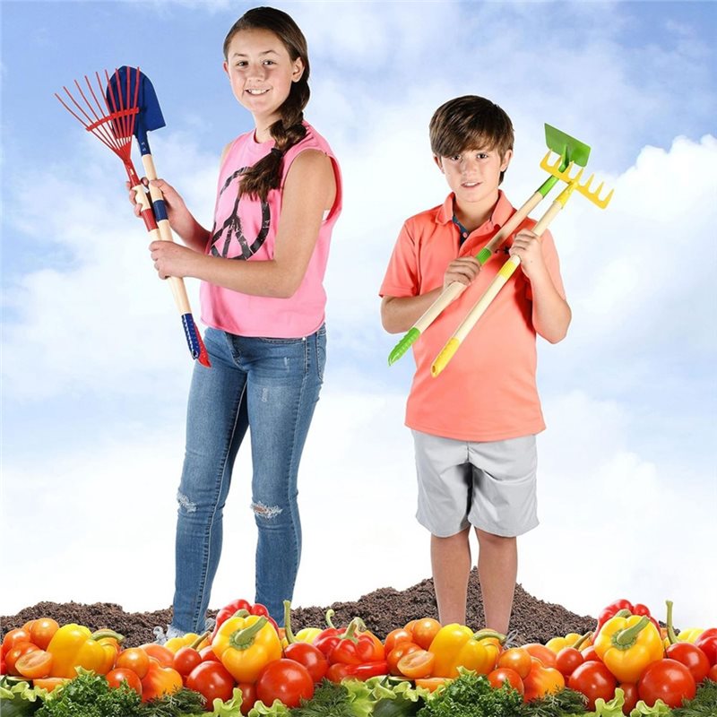 Gardening Tools Best - B05C-子供用ガーデンツールセット 4点セット-木製-葉かき、鍬、熊手、シャベル 最高のアウトドアおもちゃ