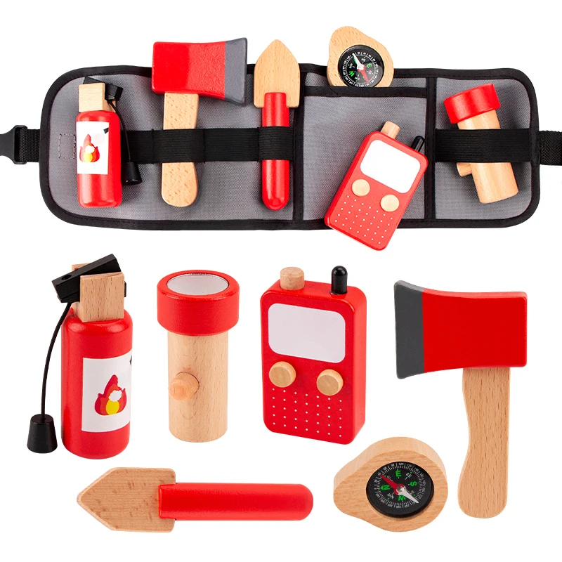 Gardening Tools Kids Set - 木製キッズシミュレーションツール消防士ウエストバッグセットごっこ遊びロールプレイング子供の知育玩具3-6歳