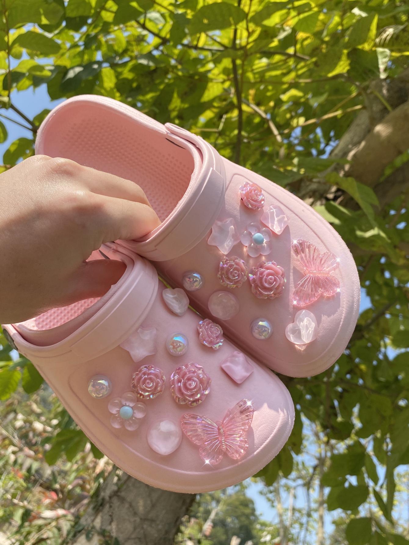 Gardening Tools Pink - 22 個ビーチシューズ靴フラワーアクセサリーピンクカラー明るい顔蝶の靴フラワーガーデンシューズ取り外し可能、装飾バック