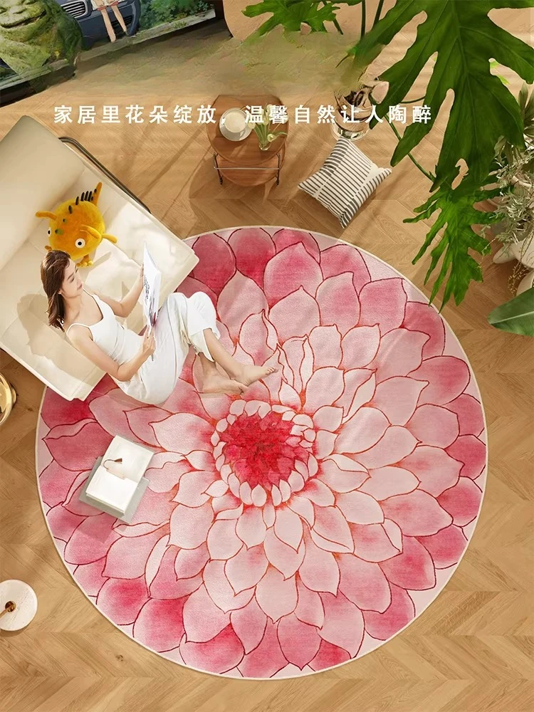 ピンクの庭園風ラウンドリビングルームカーペット、汚れ落とし可 - Gardening Tools Pink のレビューと価格