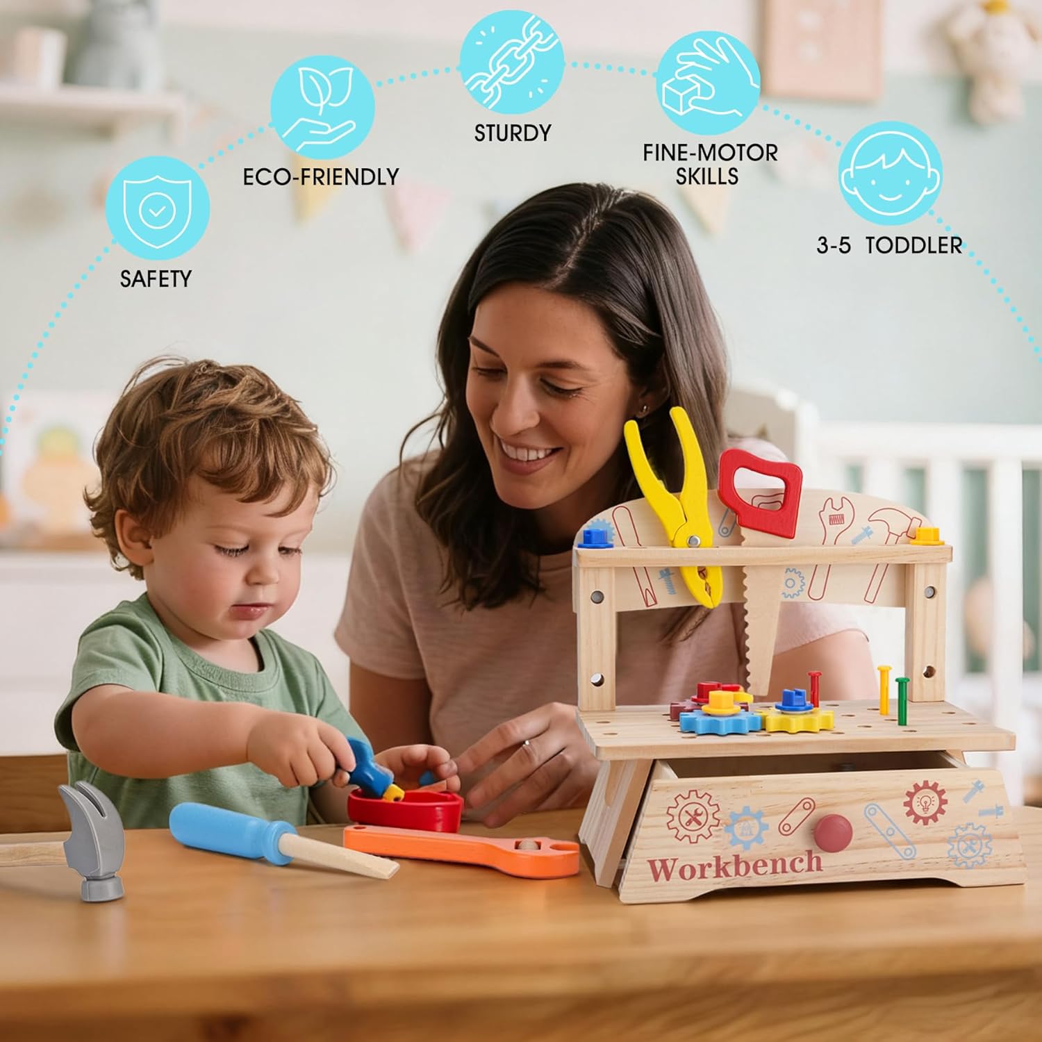 子供用木製ツールベンチ、モンテッソーリ教育ごっこ遊び建設玩具 - Gardening Tools Kids Set のレビューと価格