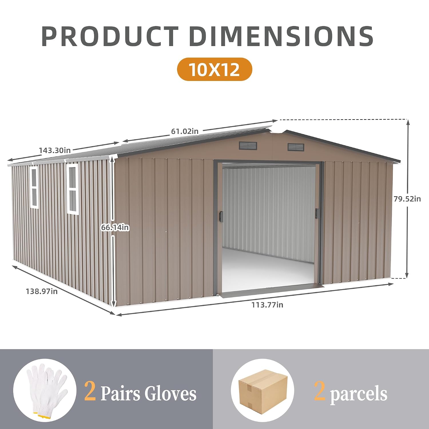 10x12フィートの屋外用金属製収納庫、耐候性のある庭用物置 - Gardening Tool のレビューと価格