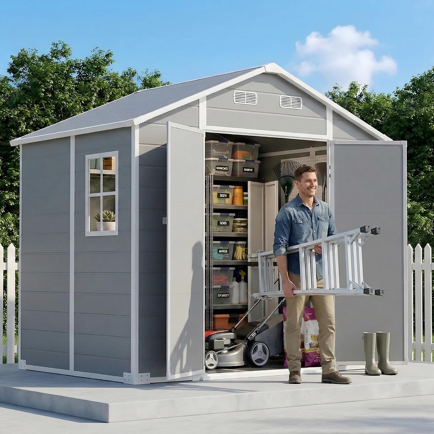 8×6フィートの屋外用収納庫、床付き防水ガーデン樹脂製ツール - Gardening Tool のレビューと価格